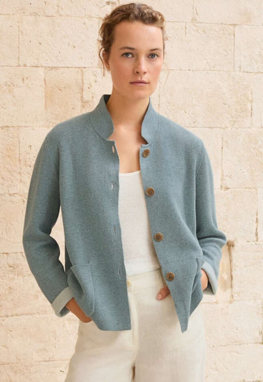 NWOT Poetry Double Knit Organic Cotton Cardigan Jacket US 14 Coastal Preppy